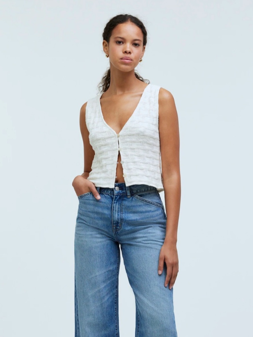 Madewell Antique Cream Basketweave-Stitch Vest Tank